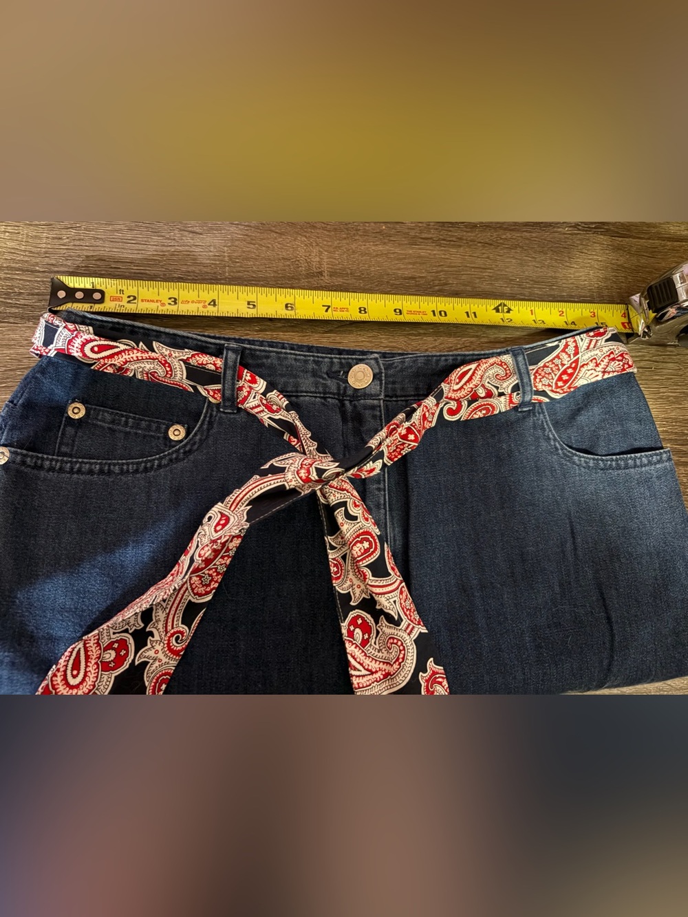 Denim Skirt With Paisley / Bandana Belt By Charter Club Women’s Size 8P - Picture 4 of 5